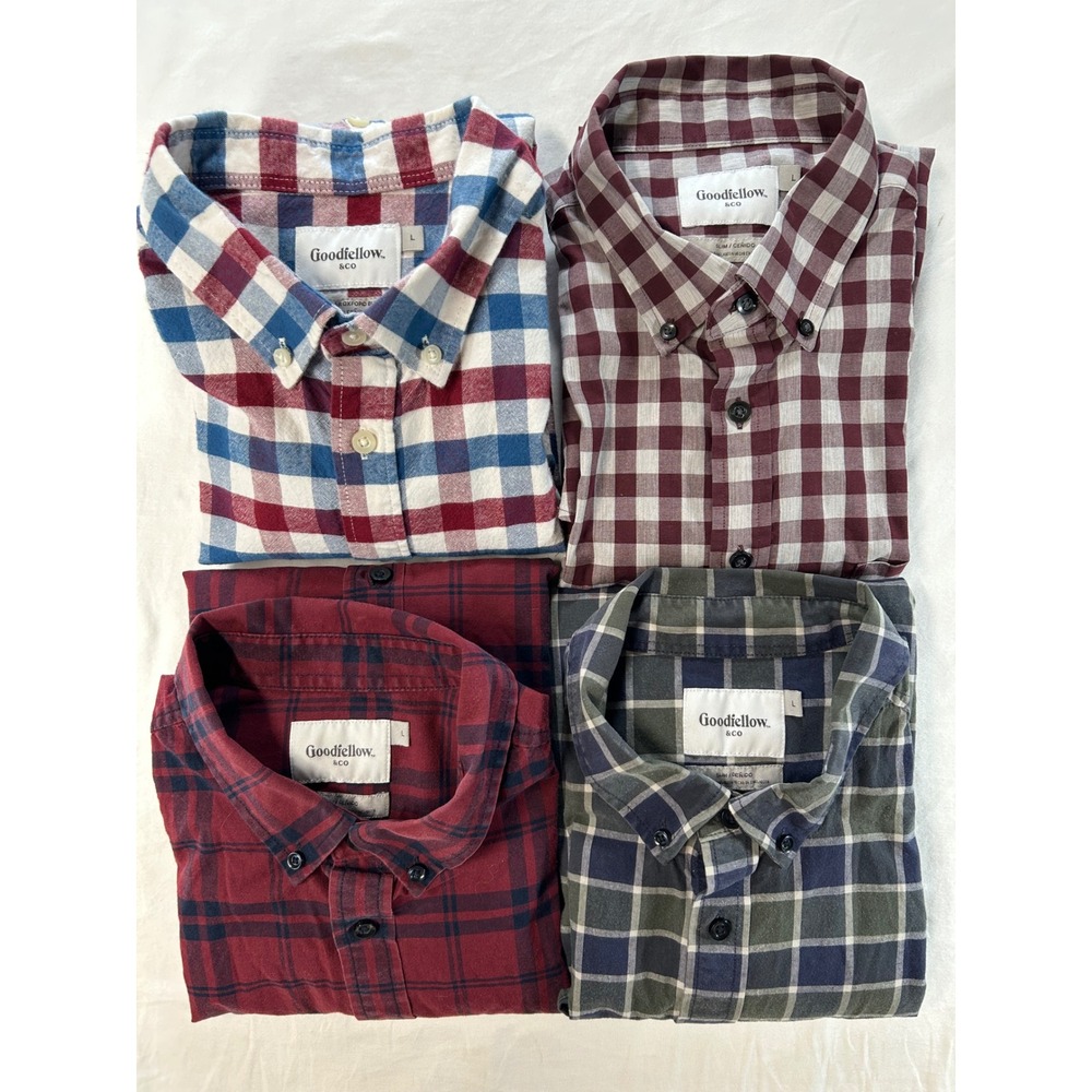 Lot of 4 Goodfellow & Co Mens Large Long Sleeve Plaid Button Down Shirts